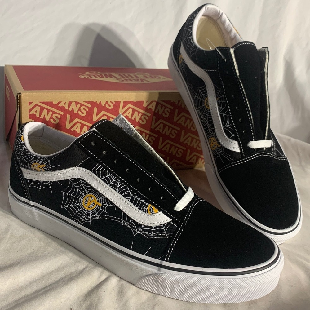 Vans Old Skool Printed Halloween Spider Web Black Orange New Shoes Mens 8.5